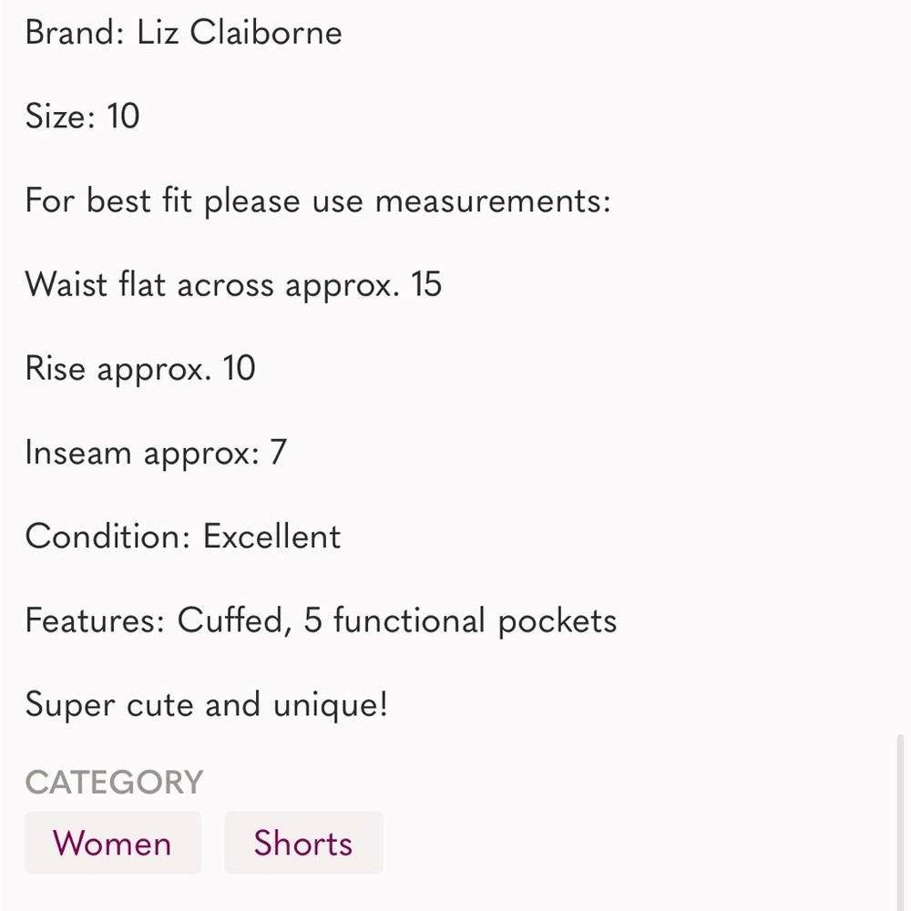Liz Claiborne Size 10 Cuffed Shorts - Picture 6 of 6